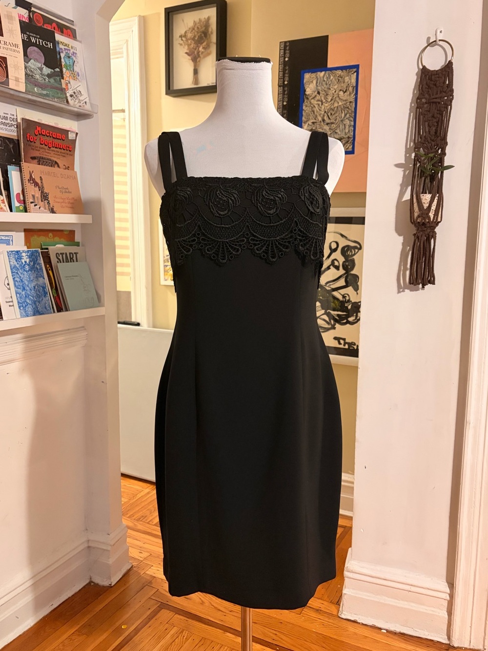 Vintage 90s Andrea Jovine LBD |  lace bib sheath dress